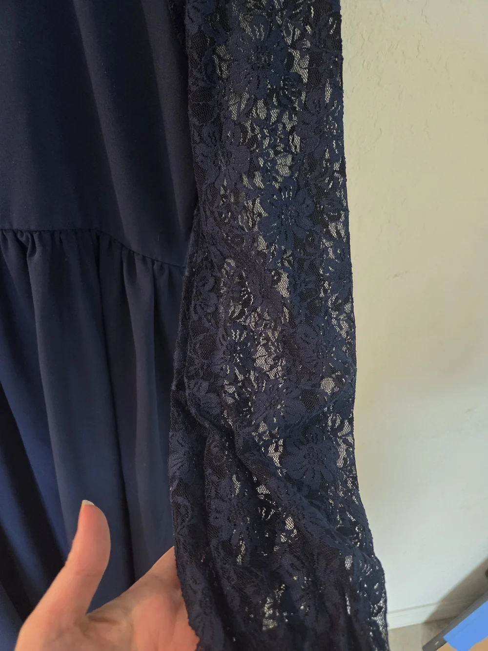 Girls XL Navy Blue Lace Overlay Dress Long Sleeve Tiered Ruffle Hem Whimsigoth
